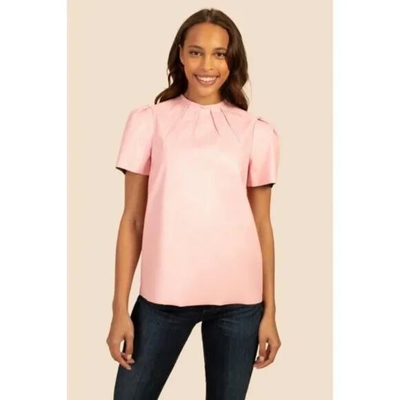 NWOT Trina Turk Soledad Vegan Leather Top Desert Rose Size Medium - Picture 2 of 3